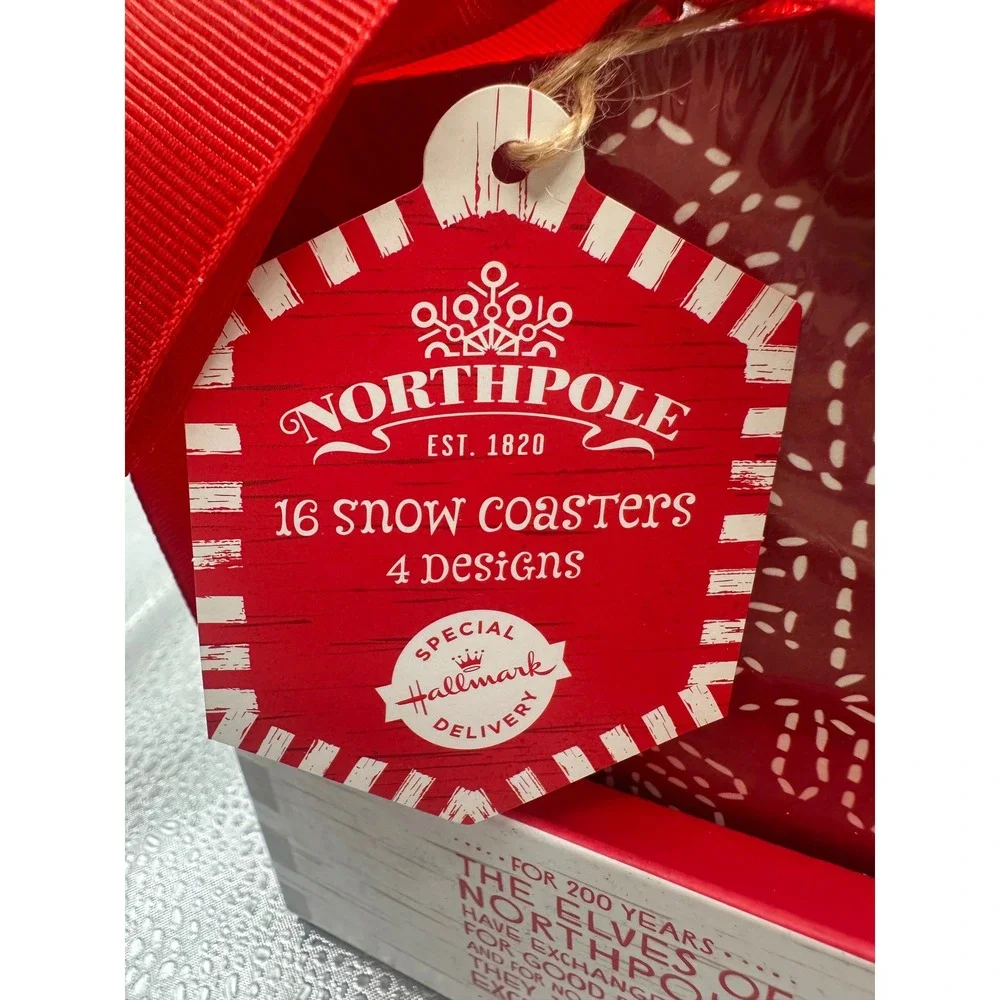 Hallmark North Pole 16 Snow Coasters‎ 4 Designs Comfort Food Joy Gift Set